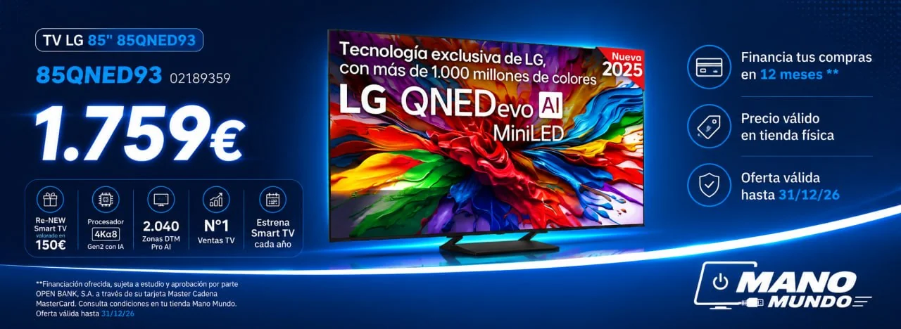 TV LG QNED 85 pulgadas 85QNED93 por 1.759 €