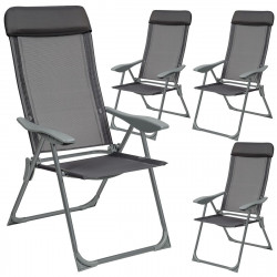 4 sillas de aluminio plegables con respaldo, antracita