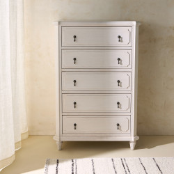 Chiffonnier de madera de roble con 5 cajones Bourne Mano Mundo Blanco