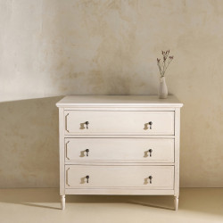 Cómoda de madera de roble con 3 cajones Bourne Mano Mundo Blanco
