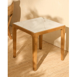 Mesa auxiliar de jardín de madera de teca Comporta Natural / Gris