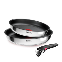 Set de 2 sartenes de acero inoxidable + mango extraíble Ingenio Tefal Metálico