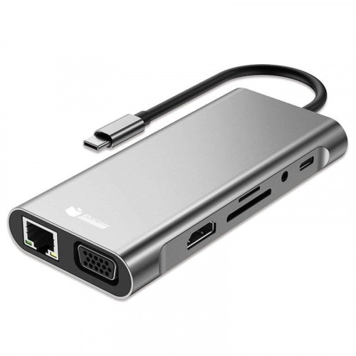 PcCom Essential HUB Docking 11 en 1 USB-C a 1x RJ45, 1x VGA, 1x HDMI 4K, 1x USB-C PD, 1x Audio Jack 3.5mm, 1x USB 3.0, 3x USB, 1x SD y TF Card Reader