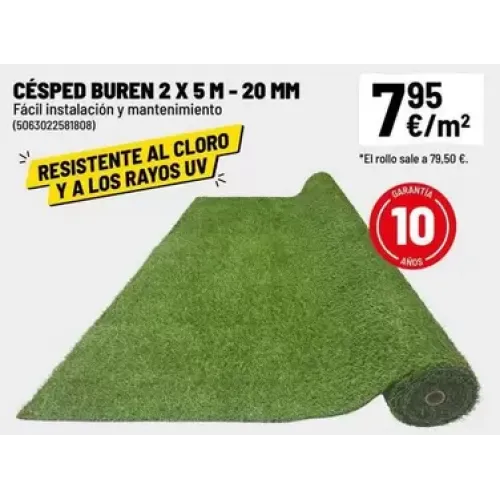 Césped artificial 40 mm rollo 2x5 m