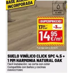Suelo vinílico click roble natural 4 mm