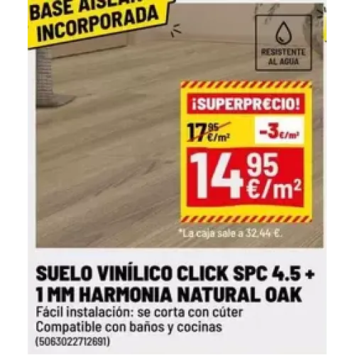 Suelo vinílico click roble natural 4 mm